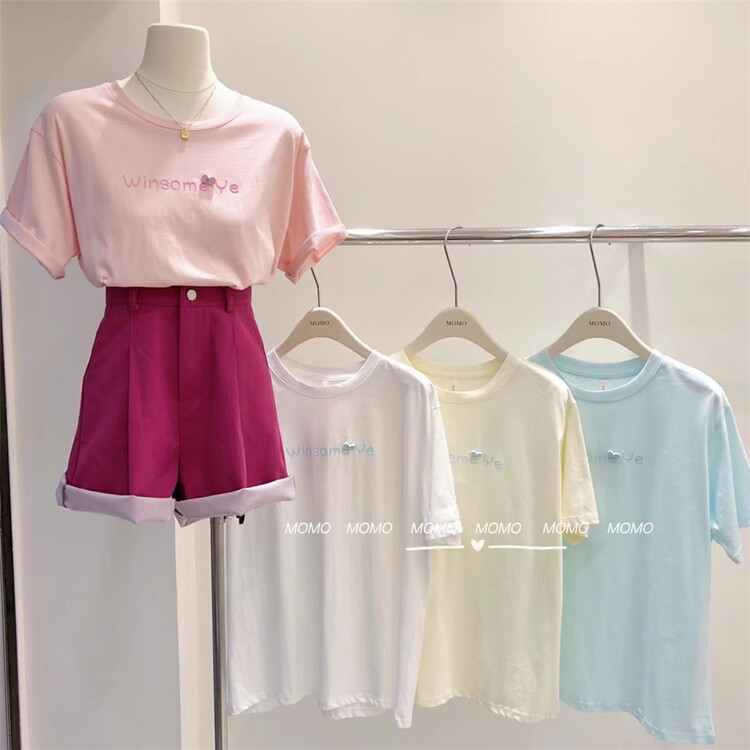 [Momo] letter print loose short sleeve T-shirt 3885# HBx