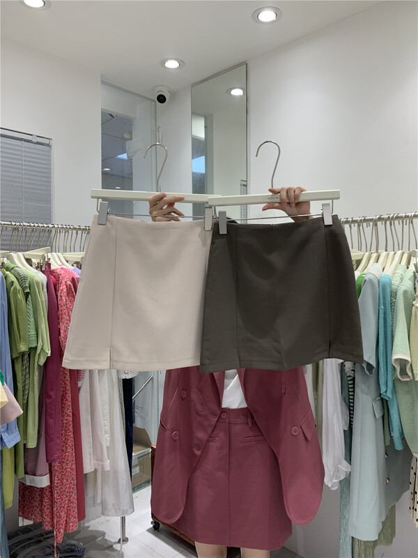 [about me] Korean solid color small slit skirt 126007# cqw