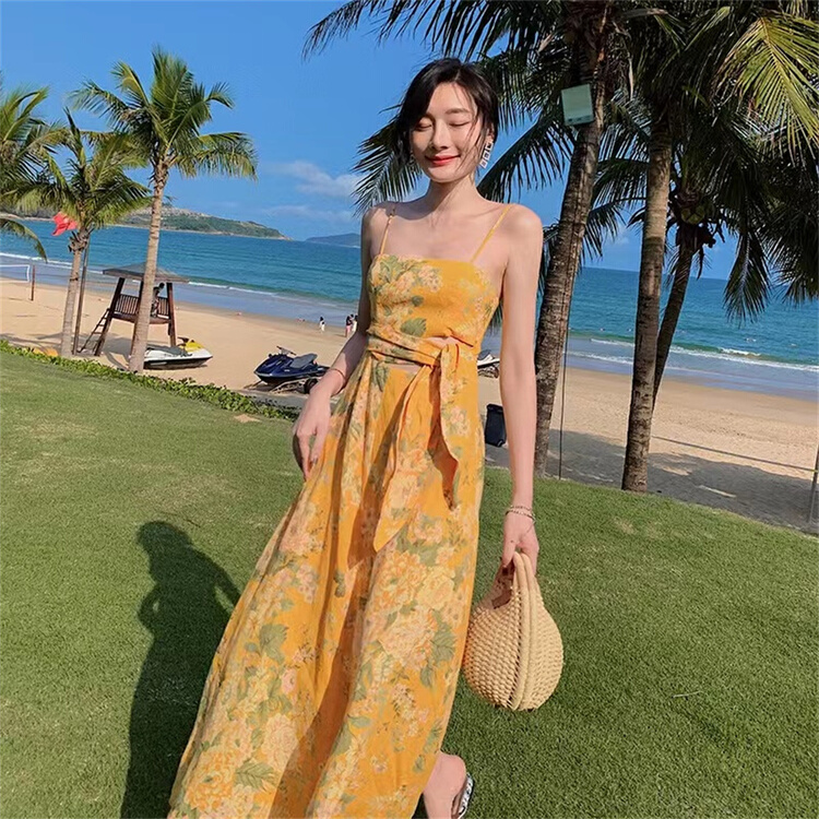 New in early summer! [clothing] Vintage Floral suspender dress 710# PCZ