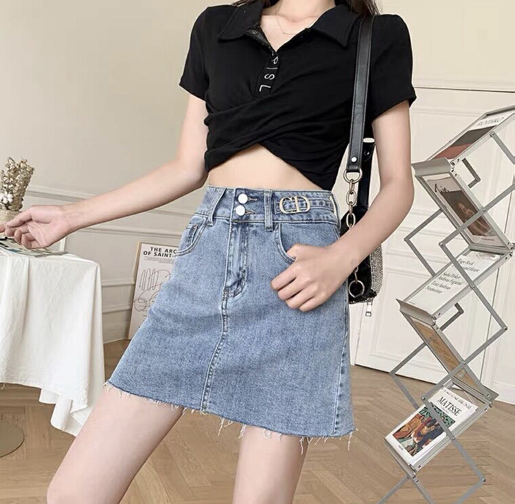 New in early summer! [M +] high waist slim a skirt m8809 dark blue 8810 light blue # CLS