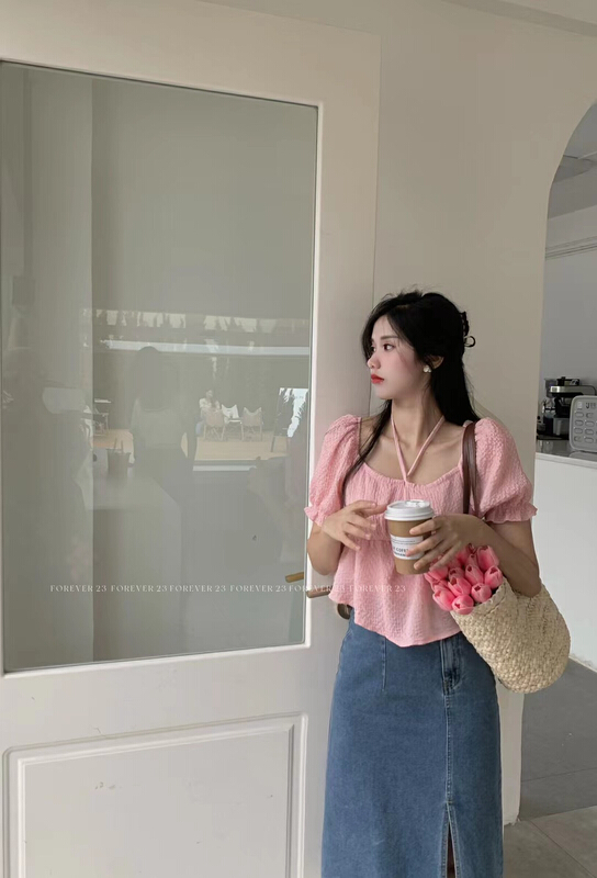 [forever23] sweet desire little sister hanging neck texture shirt a2065# hjy