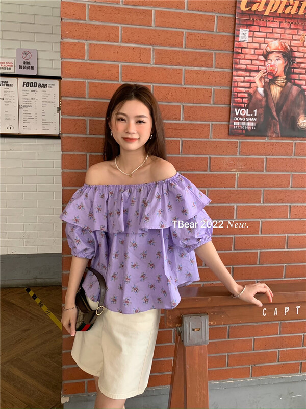New in early summer! [t.bear] Korean style one shoulder floral versatile small shirt 28595# zxx