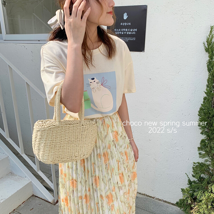 New year in early spring! [choco] Korean little fresh bow kitten short sleeve T-shirt 8108# LSW