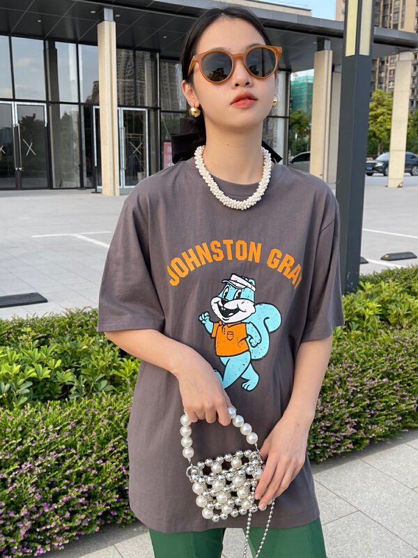 [attitude] crew neck versatile cute printed short sleeve T-shirt aq4405# ozq