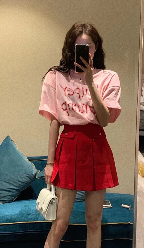 [mix] letter shoulder pad T + pleated skirt set t609# WTT
