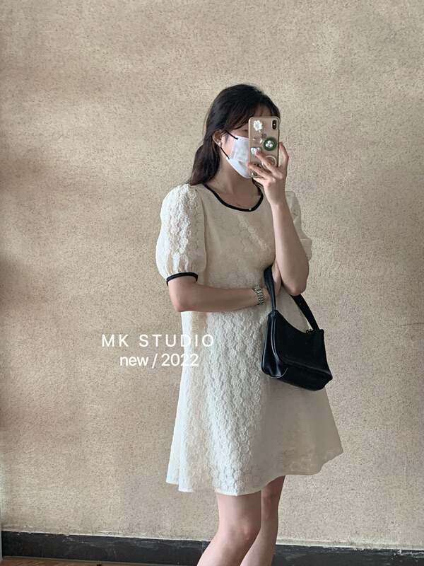 "CHEN/MK" Korean version of simple heavy industry lace short dress 3266# HJY