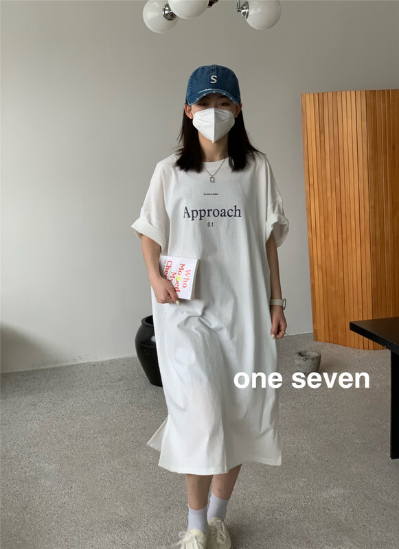 New in early summer! [one seven] Korean round neck letter short sleeve dress 5009# XYY