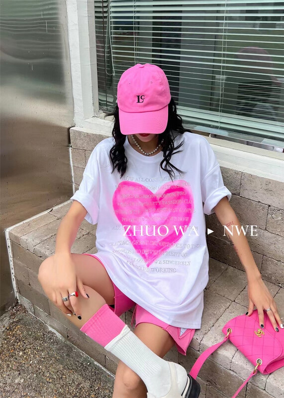 [buyer Yan Xuan zhuowa] Korean round neck love hot drill short sleeve T-shirt 2896# Cl