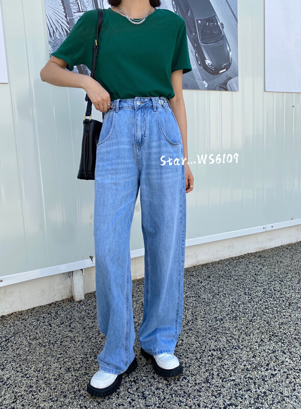 Original price 111.97! [star] special style buckle waist loose jeans ws6109# CLS