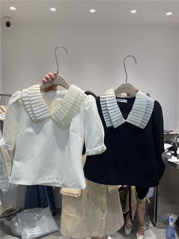 New year in early spring! [w-jia] crimp contrast color baby collar French blouse 6632# PCZ