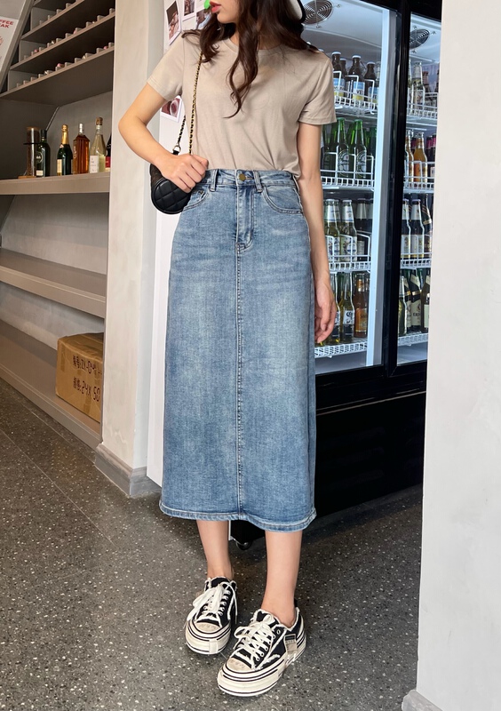 Original price 63.66! New in early summer! [Mi & Co Wu] slit retro thin denim skirt t0985# hjy