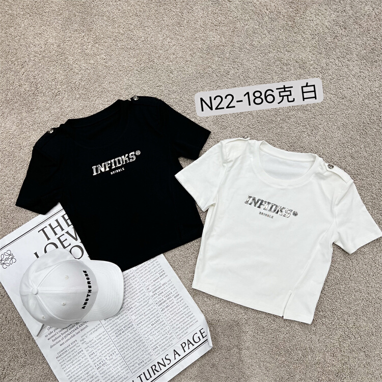 [N9] simple and versatile letter foreign style short sleeve T-shirt n22-186# zyh