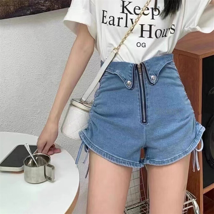 New in early summer! [3C +] Korean Spice Girls draw rope to show thin and versatile denim shorts 1513# ZZL