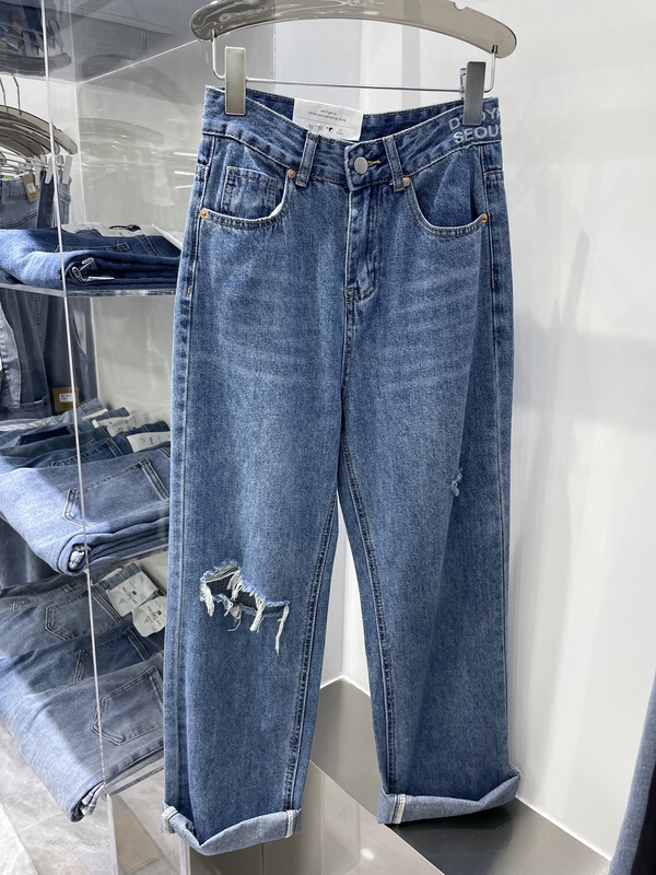 [- 5kg] waist print large hole wide leg jeans 3067-2# ll
