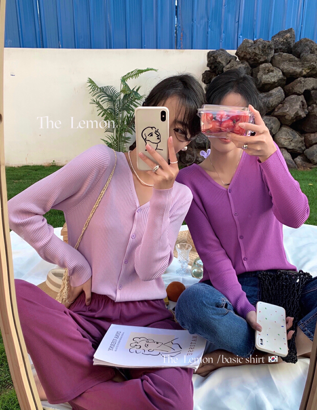 goods in stock! Early spring! [lemon green tea] Korean pure color versatile knitted cardigan 99-010# hjy
