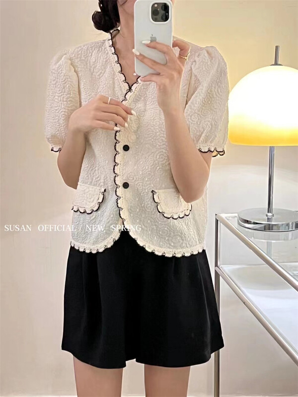 [Susan] contrast lace age reducing blouse ys1-18153# LSW