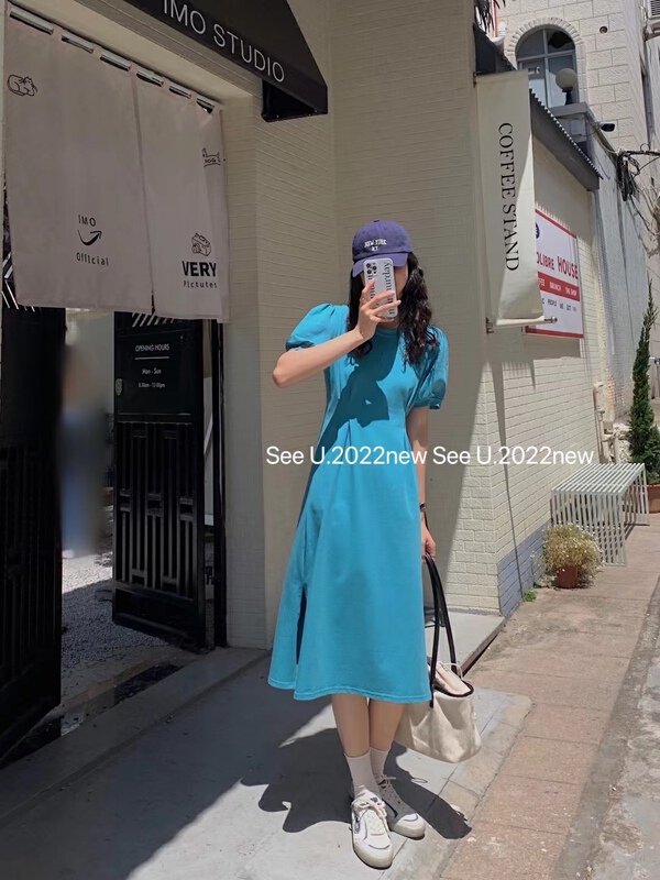 New in early summer! [see u] little woman Solid Color Bubble Sleeve Dress 9169# XYY