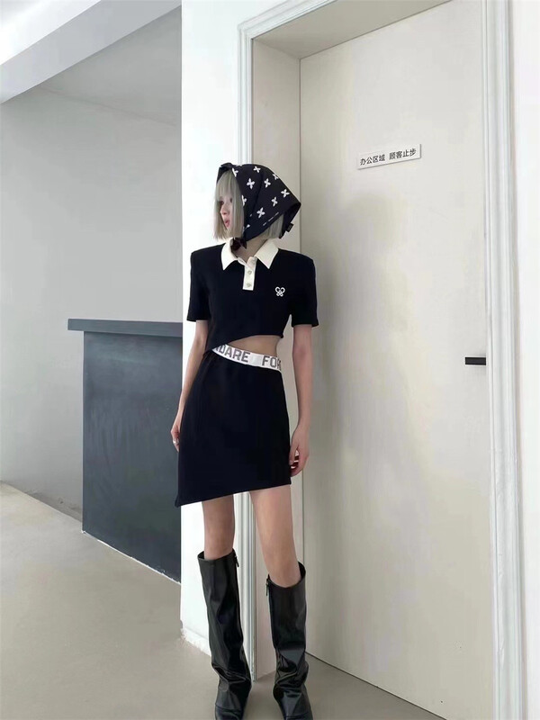 [big C studio] Hepburn letter hot drill open waist dress 5092# PCZ