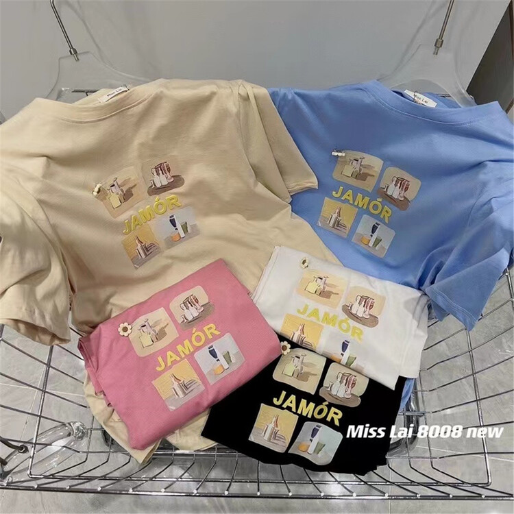 Live broadcast ⑧! [HH & miss Lai] Korean round neck Pullover short sleeve T-shirt ys1-8008# L