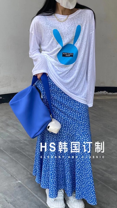 [HS Korea custom] casual Rhinestone rabbit round neck sunscreen long sleeve T-shirt 65228# hjy