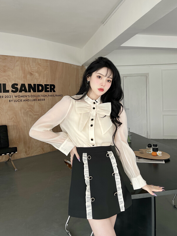 New year in early spring! [mi2] bow tie shirt + ear design skirt suit (without suspender) ys1-e9114# JJ