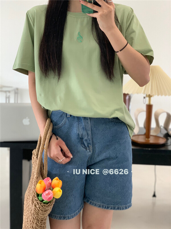 [IU nice] Korean loose round neck short sleeve T-shirt ys1-6626# ll
