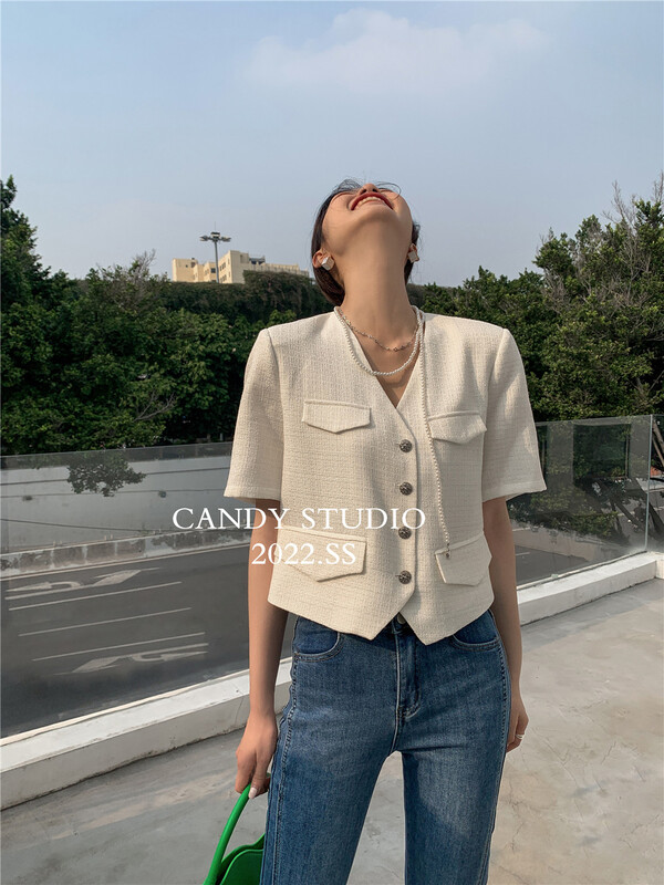 goods in stock! [candy] small fragrance temperament V-neck jacket (with necklace) 9033# ZSY