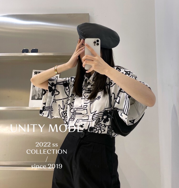 【UNITY】寬鬆設計感小眾塗鴉印花襯衫  8628-1#  CQW