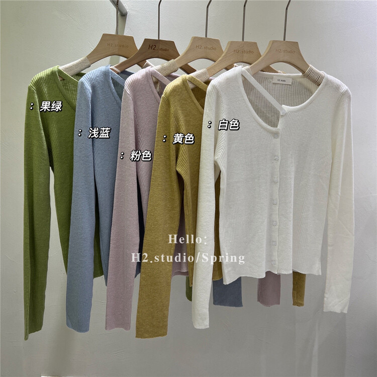 goods in stock! New year in early spring! [h2-studio] crew neck single breasted hollow out sweater a91# HBx