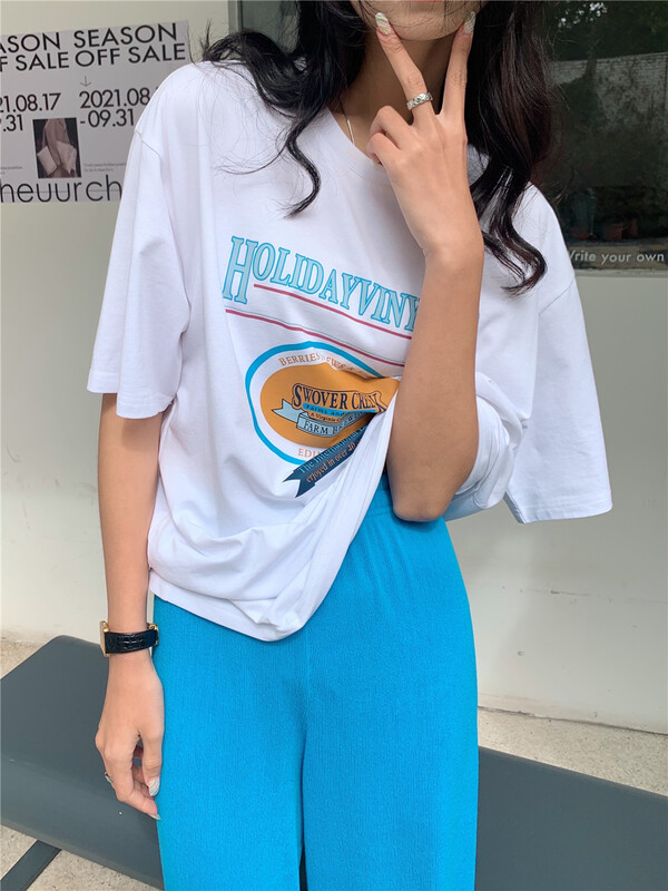 Original price 43.99! New in early summer! [Chennai] Korean ins printed loose short sleeve T-shirt 121c101# zxx