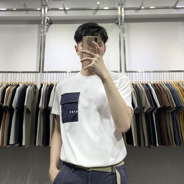New year in early spring! [wild club] round neck personalized pocket comfortable breathable short sleeve T-shirt b8302# ZZL