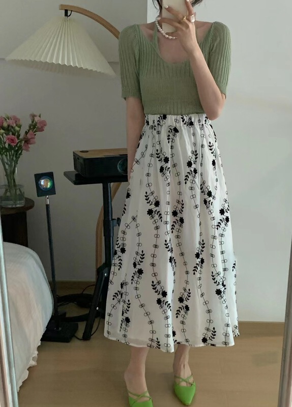 [sunshine] Korean floral elastic waist thin skirt 9533# cqw