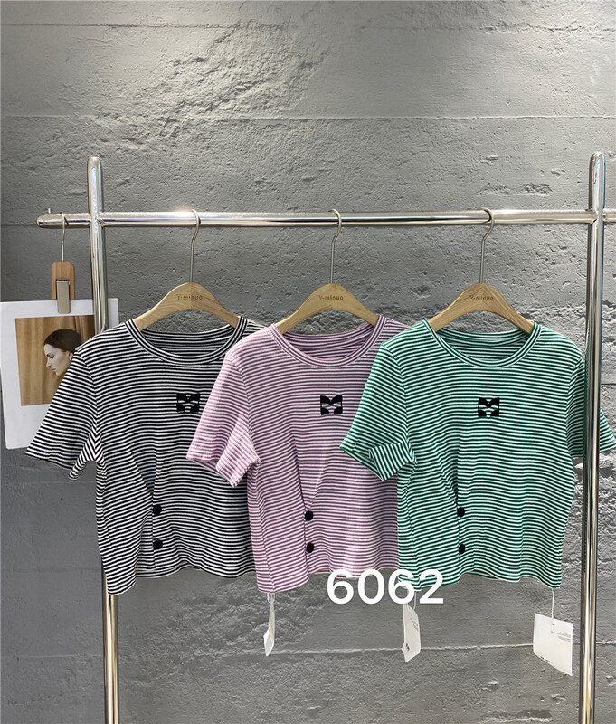 New in early summer! [mm9] niche stripe fashion short sleeve T-shirt 6062# XYJ