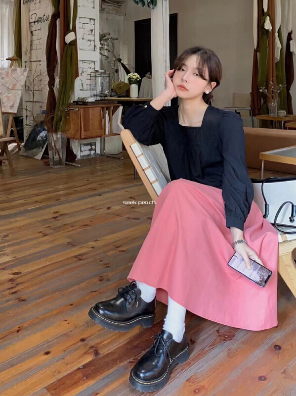 New year in early spring! [seek peach] comfortable Korean style small shirt with square neck 80066# ll