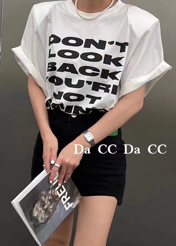 [168 +] shoulder pad letter printed short sleeve T-shirt 2503# WTT