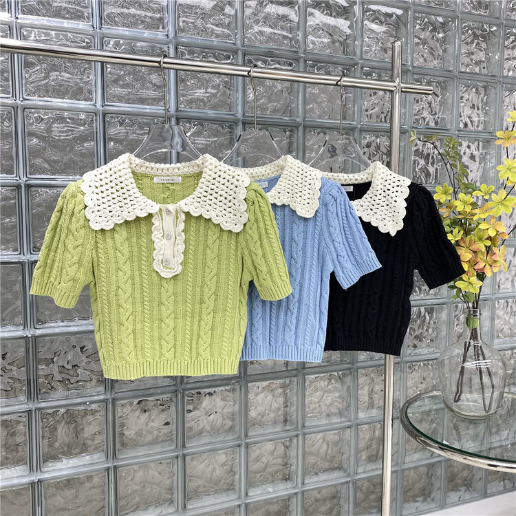 Cxdhh / new in early spring! [strict selection - planting grass and trees] Korean version Lapel contrast color short sleeve warm sweater xc16-17206-z# jhy
