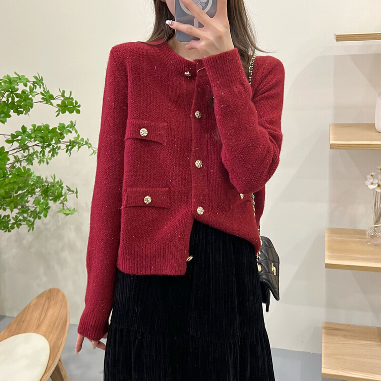 goods in stock! New year in early spring! [victory. 2] xiaoxiangfeng gold silk versatile temperament knitted cardigan 0881# jhy