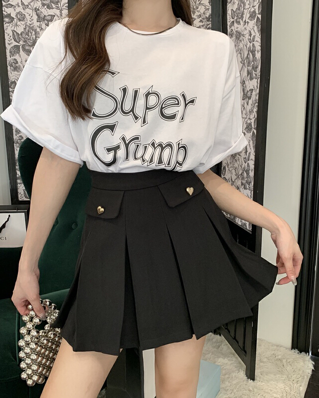 [ange run] high waist age reducing A-line pleated anti light suit skirt 3215# zjy