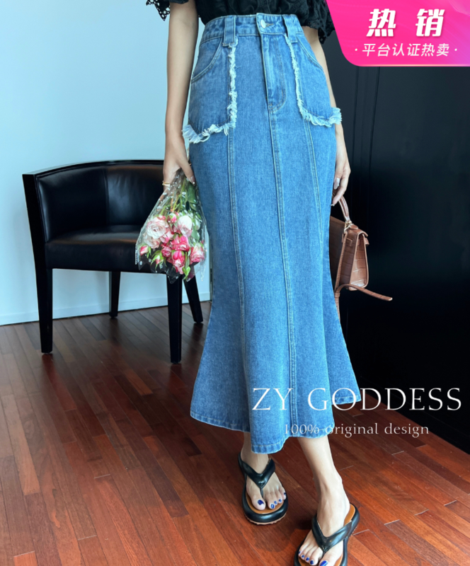 [ZY] vintage and worn washed rough denim skirt j908# ozq