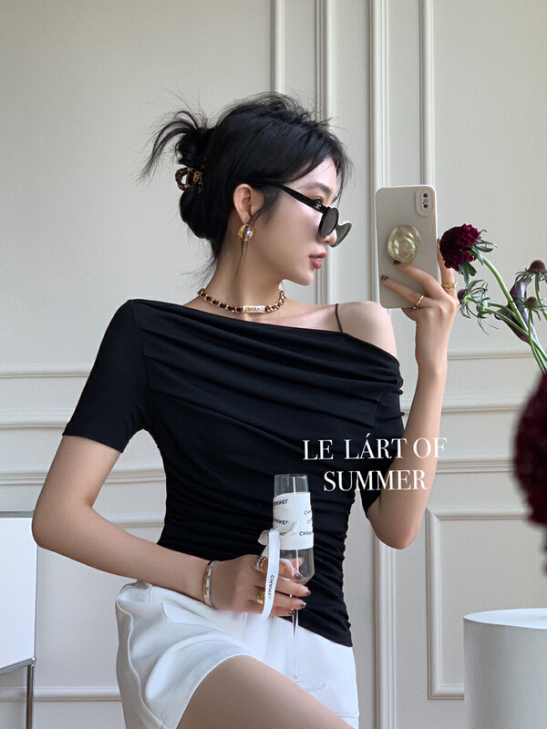 [le lart] high fashion French style pure desire wind design sense off shoulder blouse ll5472# XYJ