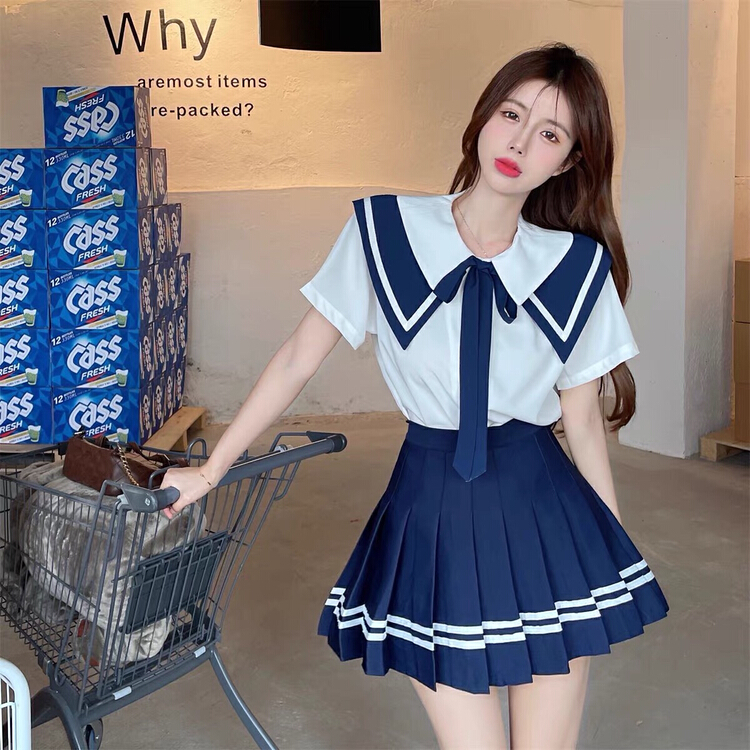 [Doudou family] college style western style shawl bow tie shirt + age reducing versatile pleated skirt suit (with large shawl) 88320# CLS