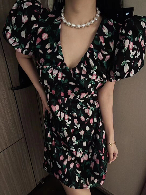 goods in stock! [lidada] V-neck floral waist dress 2678# HBx