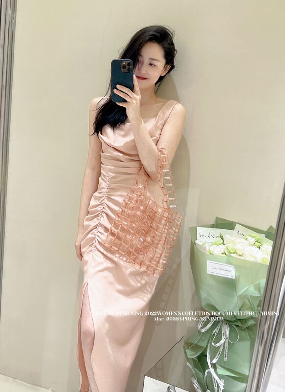 goods in stock! New in early summer! [tabmini] Korean pure desire side split Sling Dress x19024-j# WPL