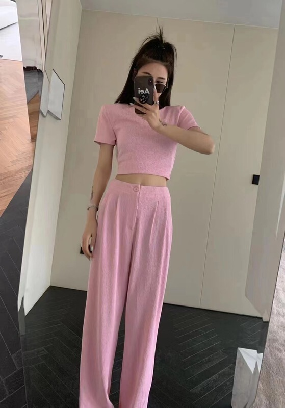 [wht] Korean pure color short sleeved T-shirt + casual pants set 4112# WTT