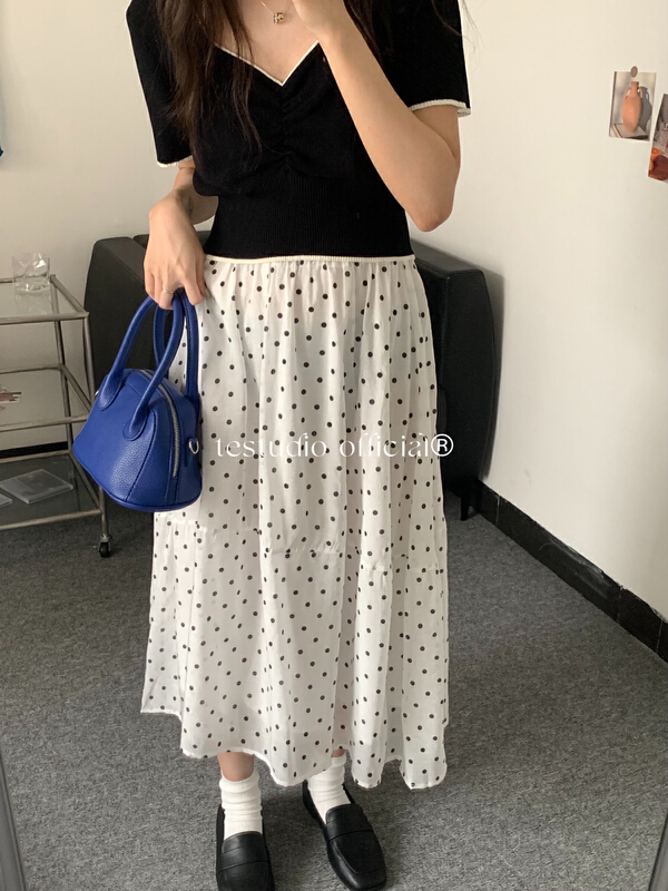 [te Tejia] elastic waist wave point age reducing skirt 8036# HBx