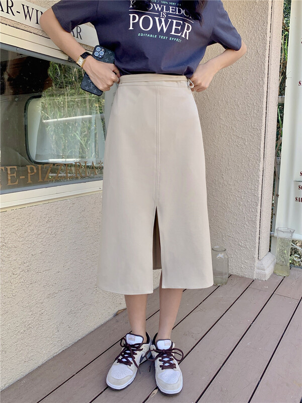 New in early summer! [lini] Korean lace up temperament split mid length skirt 221r025# zxx