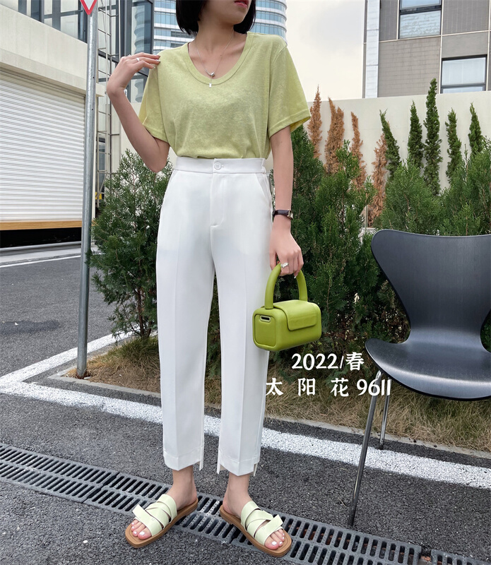goods in stock! New year in early spring! [sunflower] Korean version lower corner slit casual pants 9611# L
