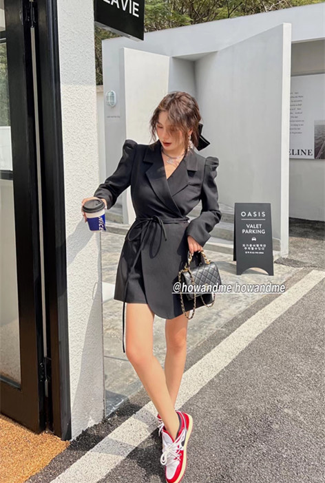 goods in stock! Early spring! [how and me Cheng Xi] temperament simple solid color suit dress (with waist rope) ys1-8039# LSL