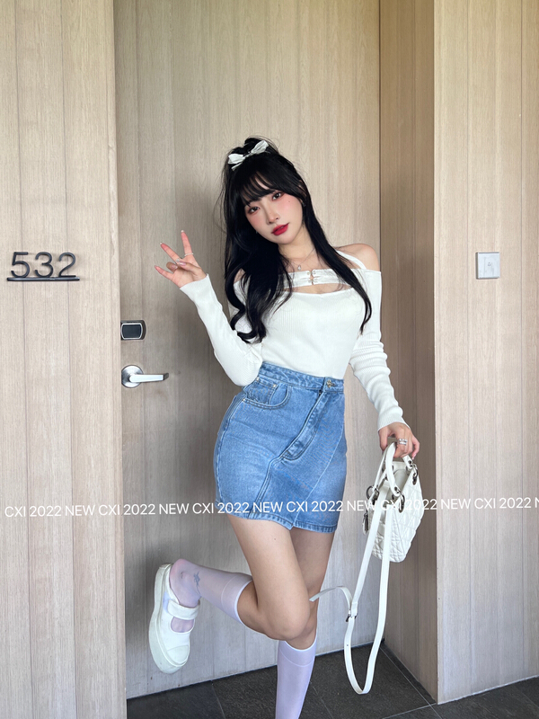 New year in early spring! [CXI] pure desire to hang neck sexy thin one shoulder sweater 1613# WPL