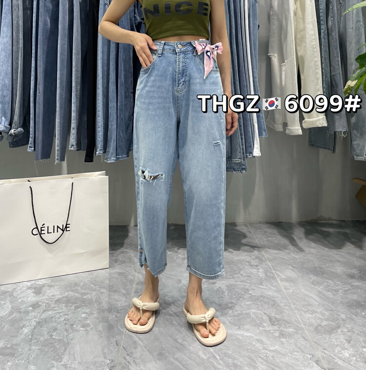 [fairy tale princess] irregular fashion straight jeans (with silk scarf) 6099# hjy